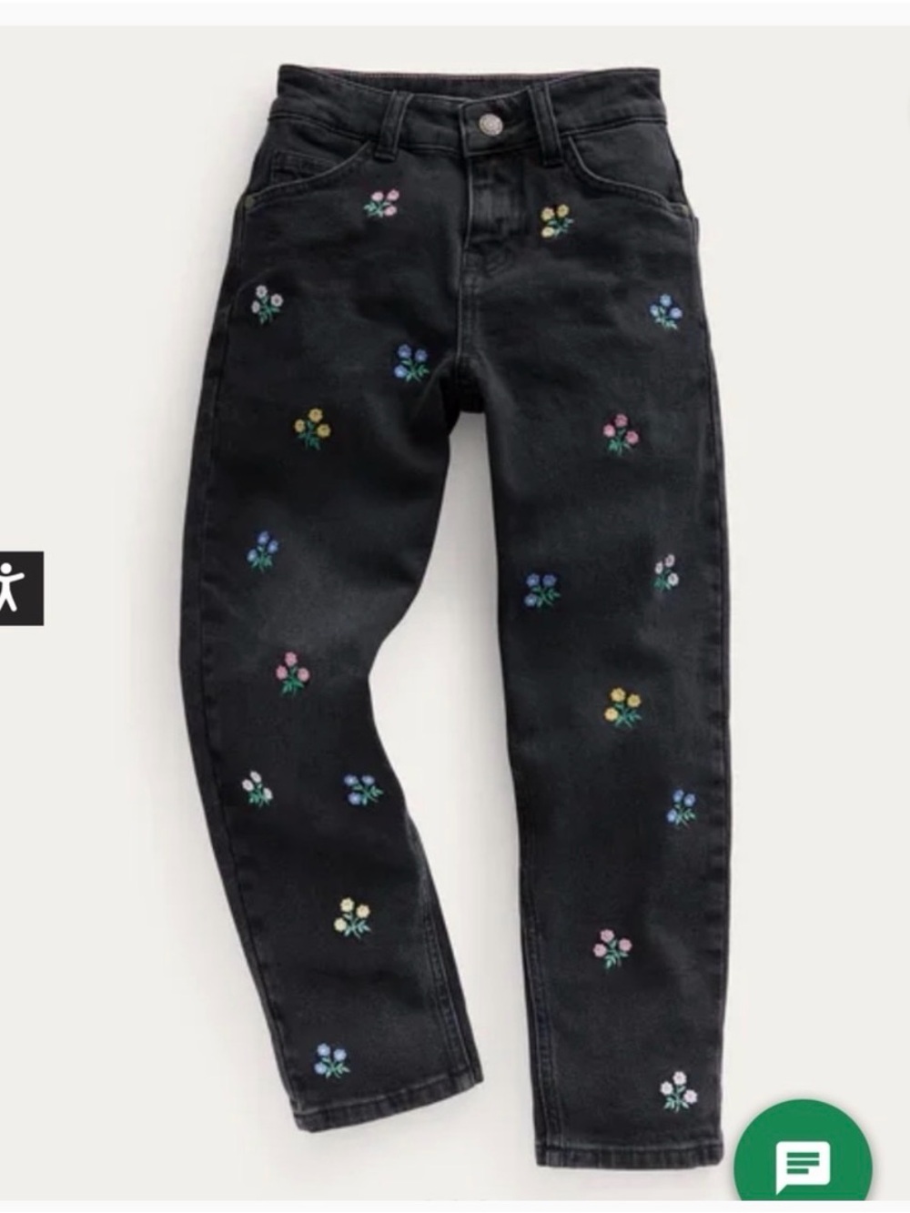 Mini Boden Black Jeans with Multicolor Floral Embroidery Euc size 8